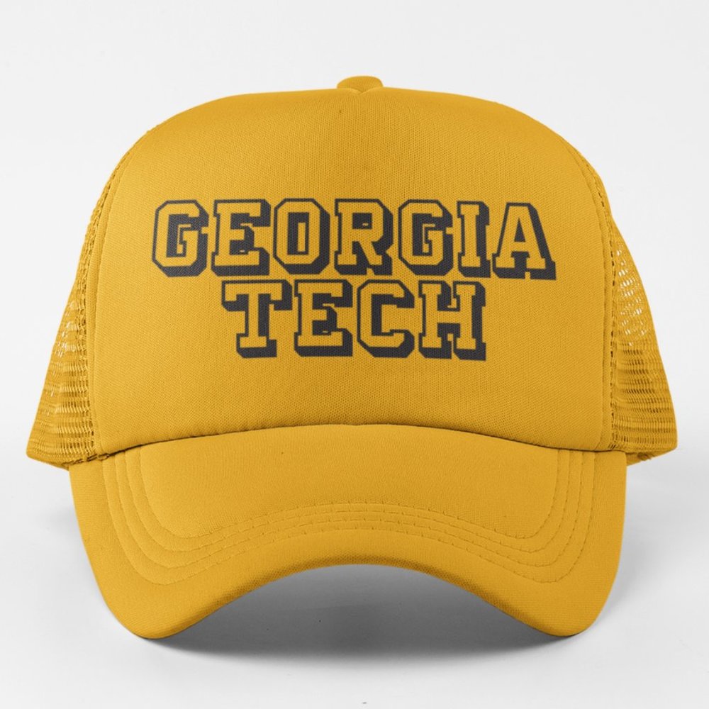 NEW Georgia Tech Yellow Jackets Wordmark Foam Trucker Mesh Snapback Hat GOLDEN